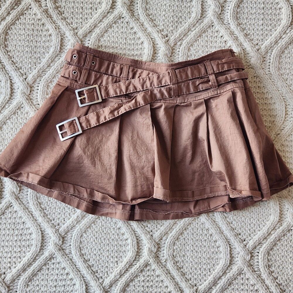 Y2K Riley & James Dark Tan/ Brown Mini Belted Skort Size XS